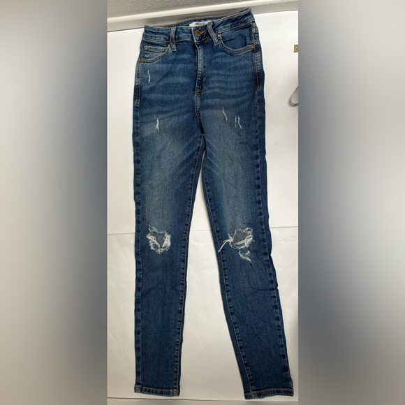 Forever 21 Denim - Forever 21 stretch high rise skinny jeans with holes in knees stretchy size 26